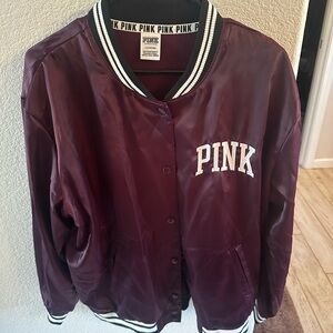Victoria's Secret PINK Maroon Satin Varsity Jacket